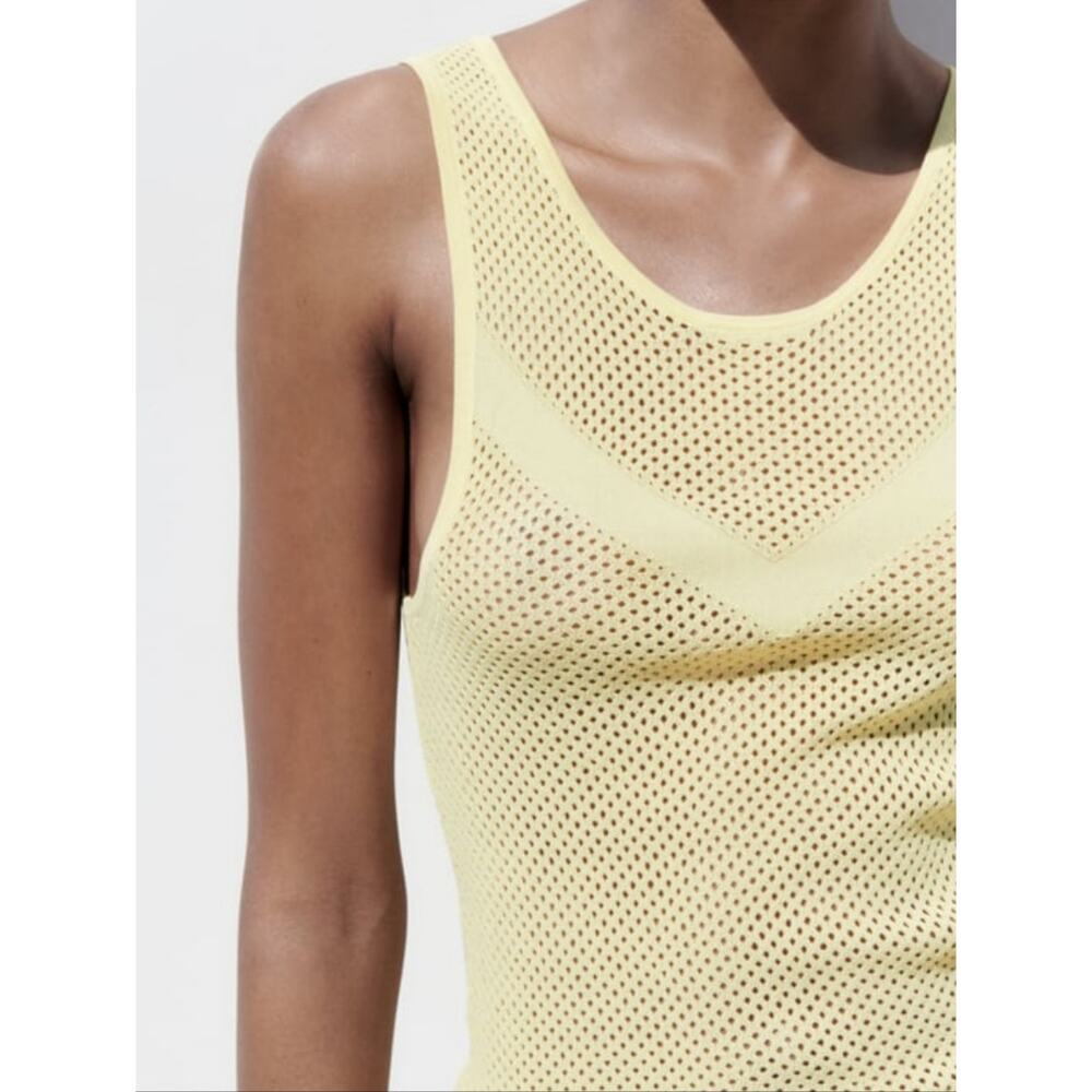 Zara Light Yellow Mesh Tank Top - Picture 2 of 5